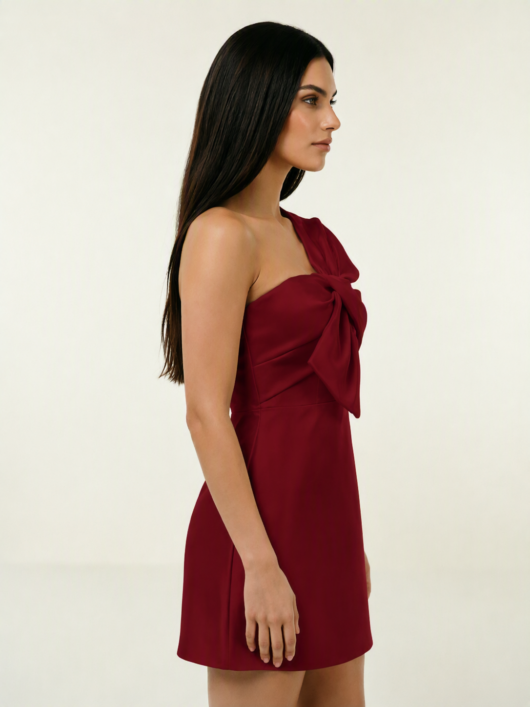 One Shoulder Oversized Bow Satin Mini Dress