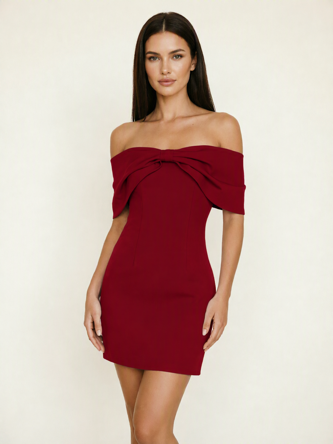 Off Shoulder Bow Bodycon Mini Cocktail Dress