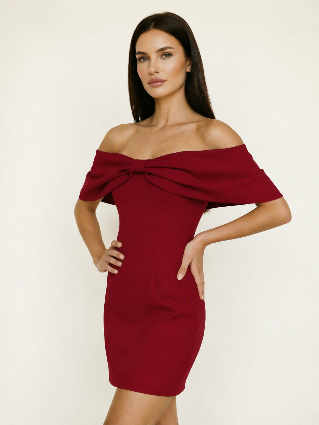 Off Shoulder Bow Bodycon Mini Cocktail Dress