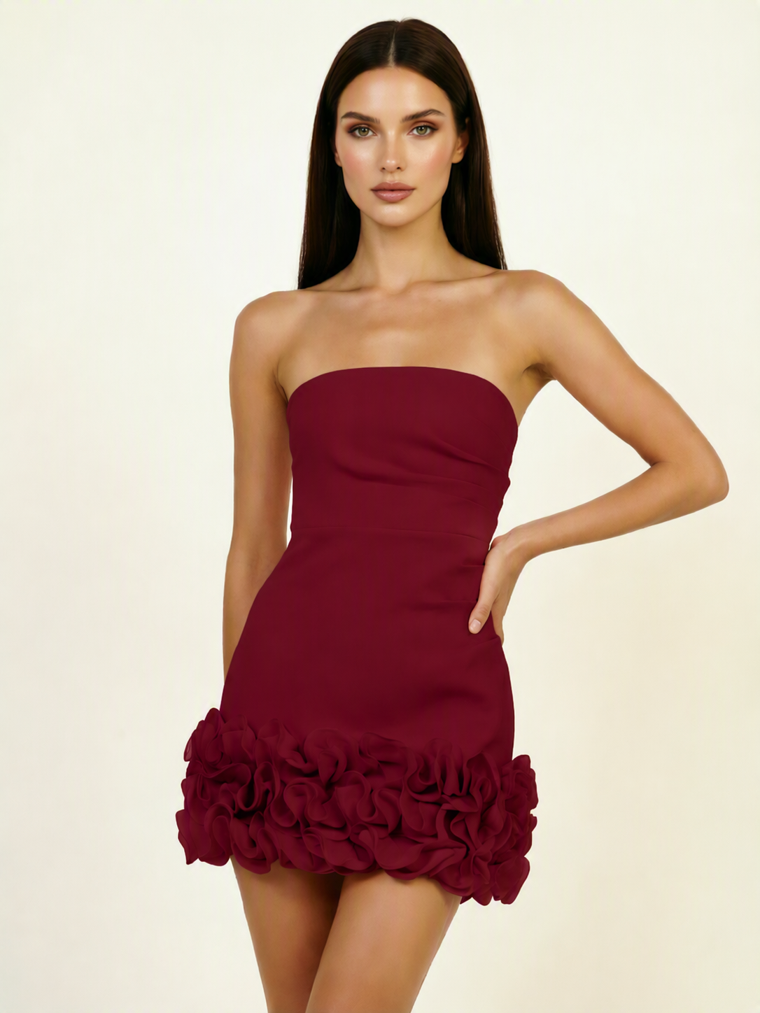 Strapless 3D Floral Hem Bodycon Mini Homecoming Dress