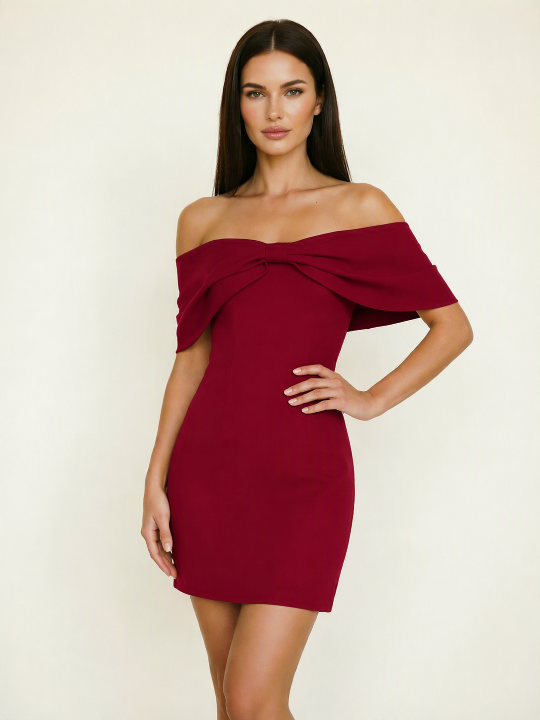 Off Shoulder Bow Bodycon Mini Cocktail Dress