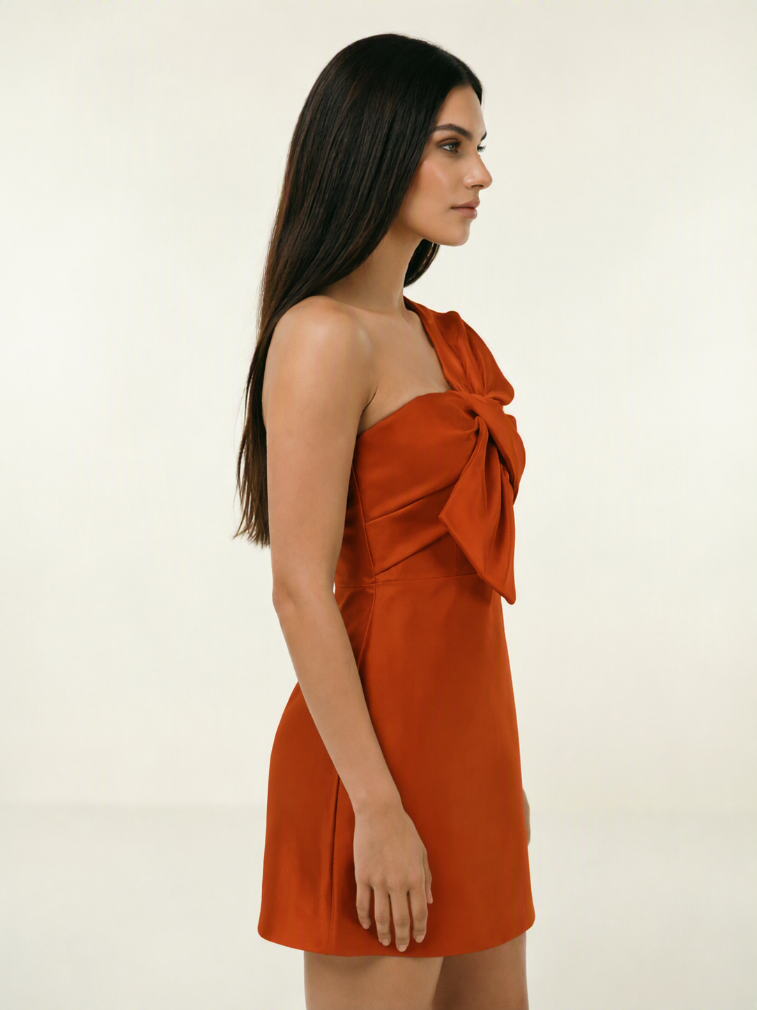 One Shoulder Oversized Bow Satin Mini Dress