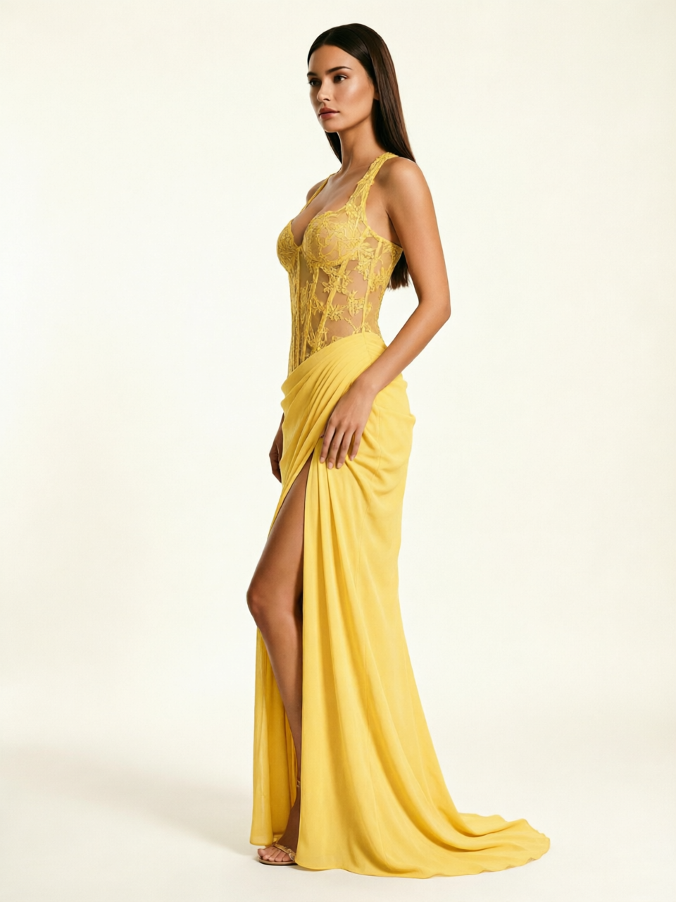 Lace Corset Halter High Slit Formal Dress