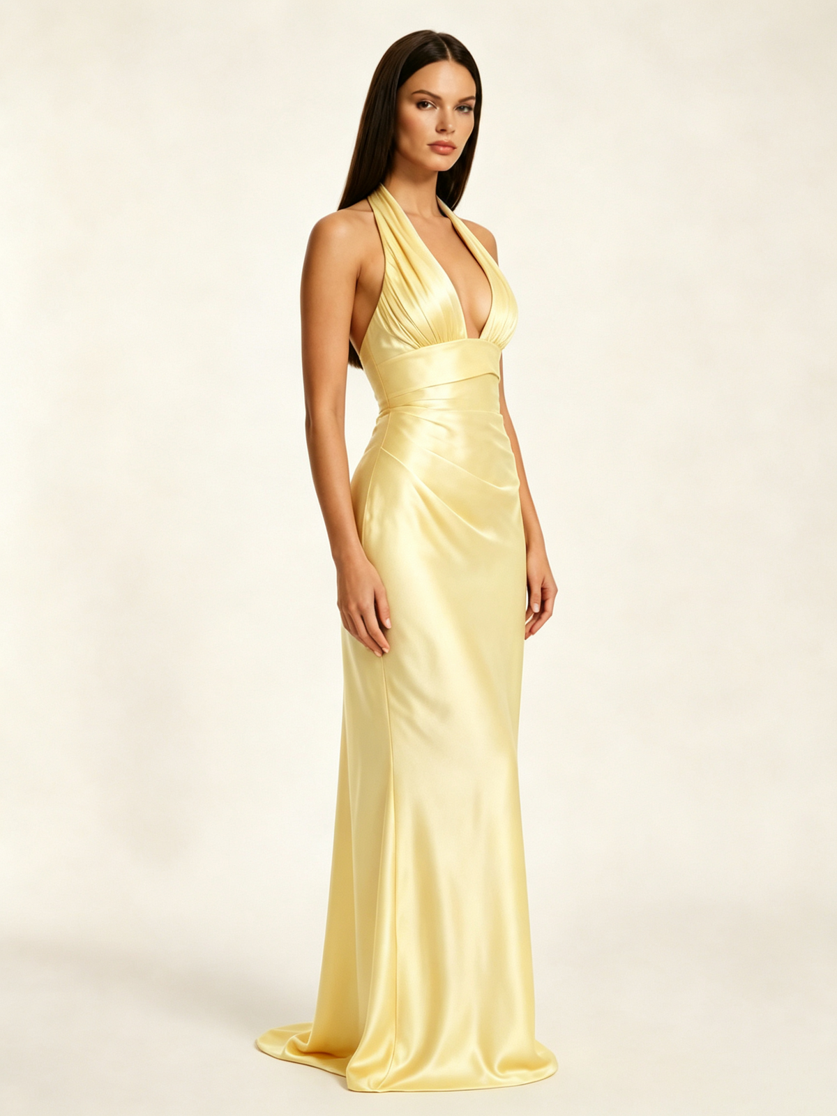 Deep V Satin Mermaid Lace-Up Back Formal Dress