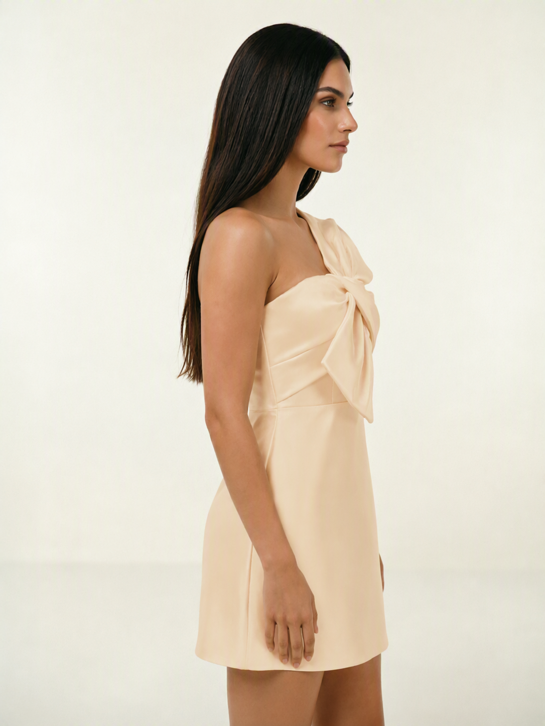 One Shoulder Oversized Bow Satin Mini Dress