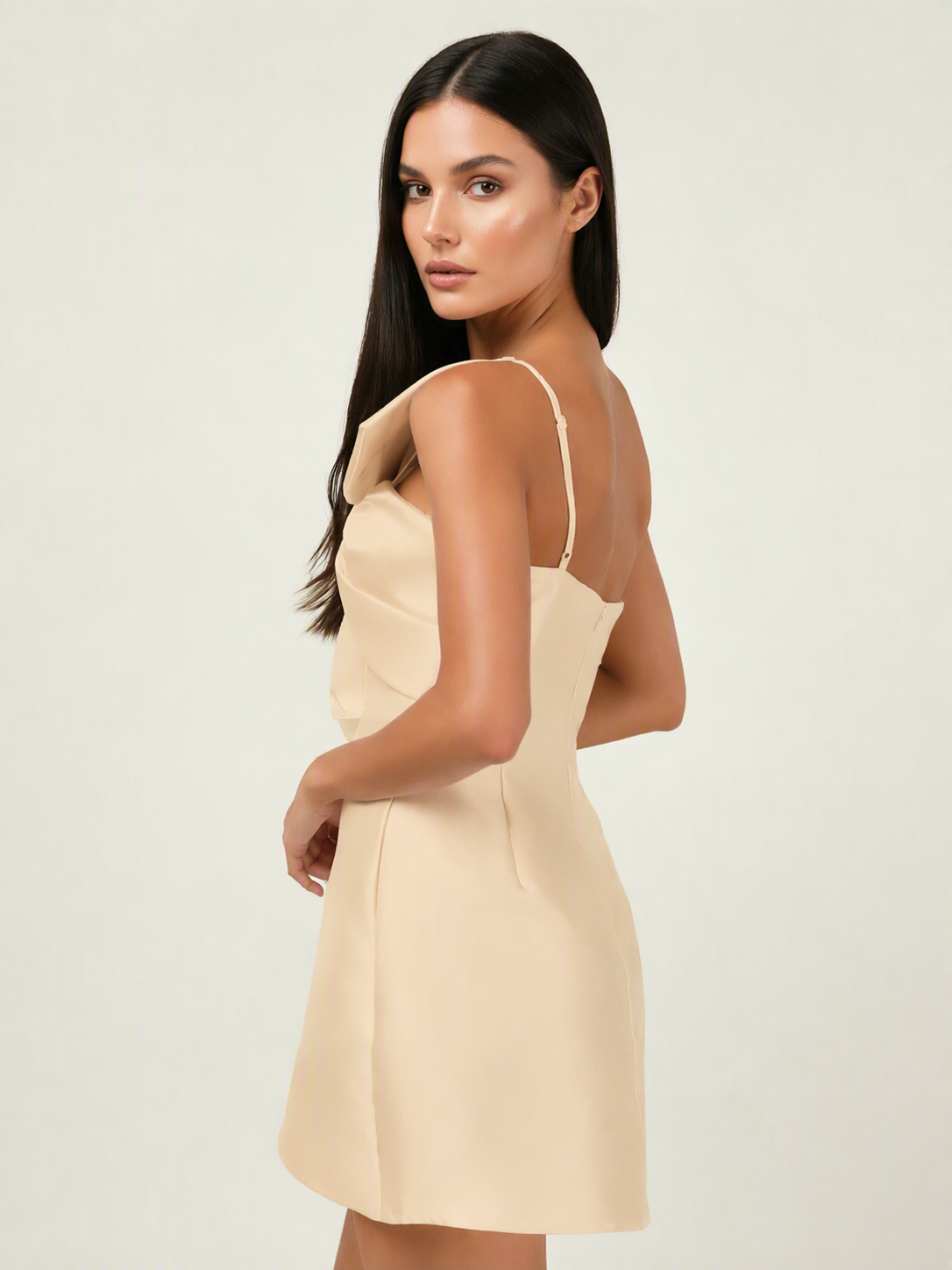 One Shoulder Oversized Bow Satin Mini Dress