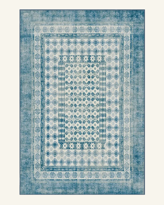 Vintage Geometric Border Washable Area Rug