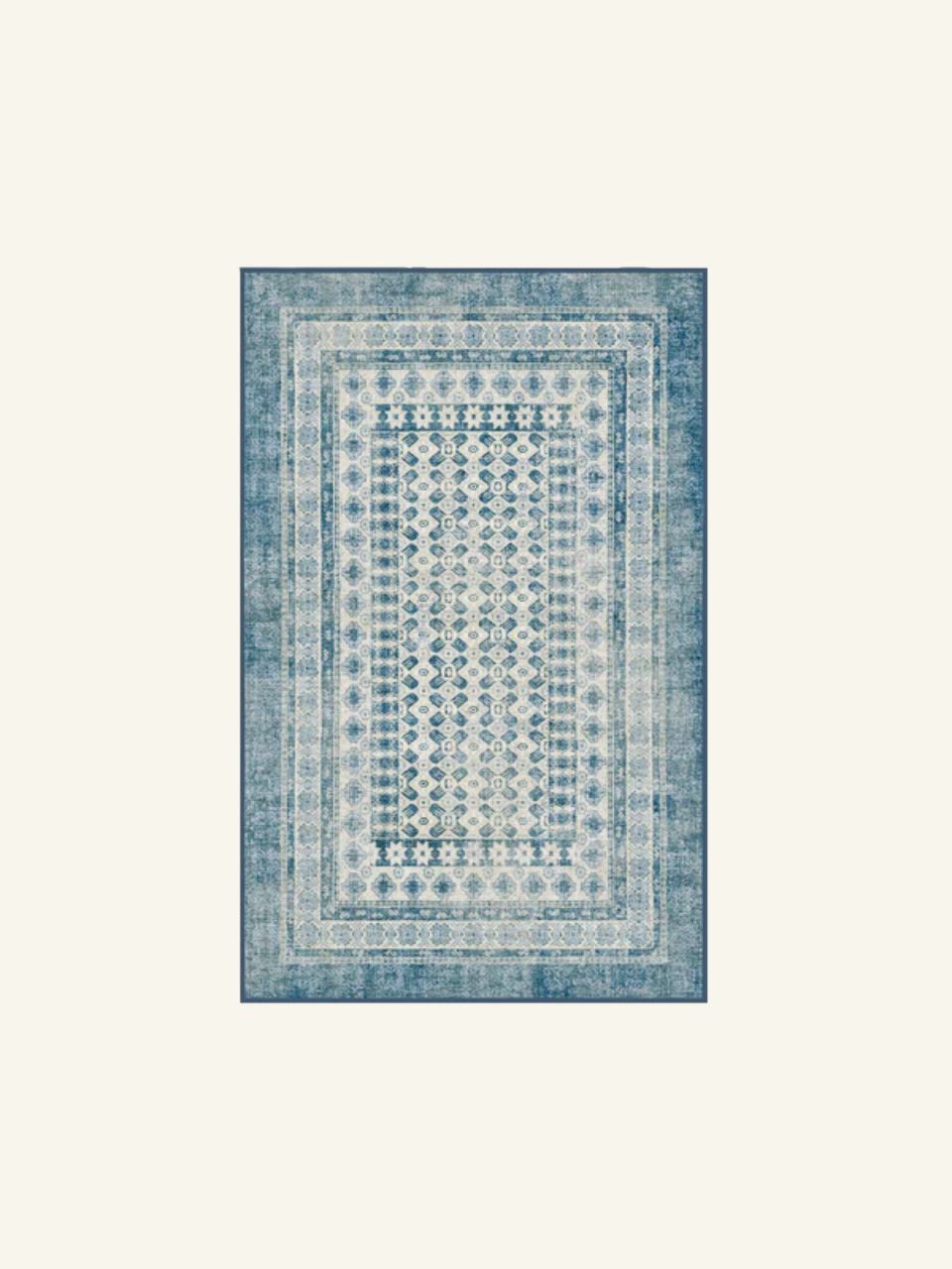 Vintage Geometric Border Washable Area Rug