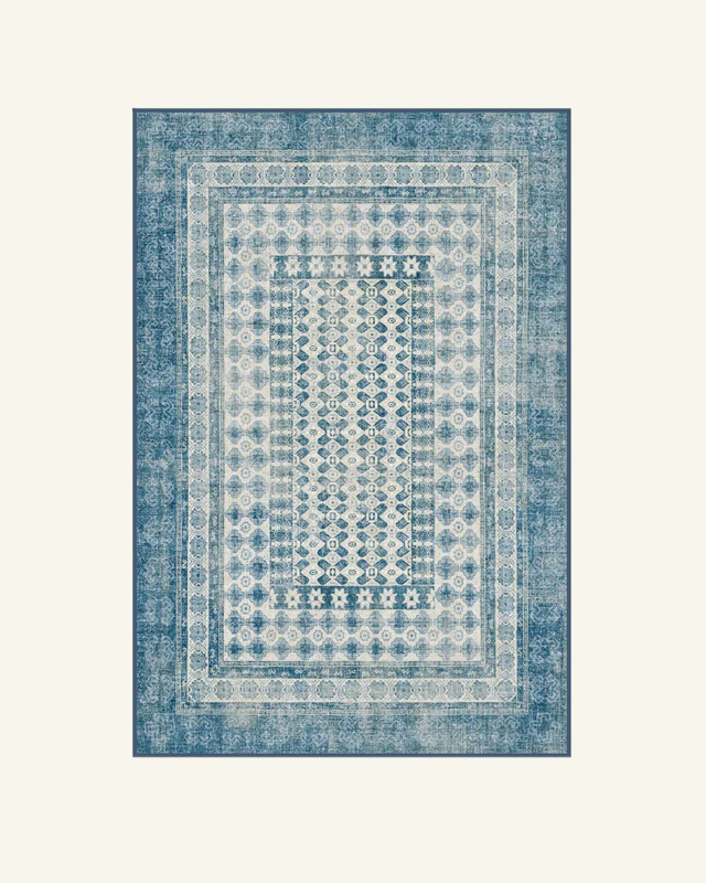 Vintage Geometric Border Washable Area Rug