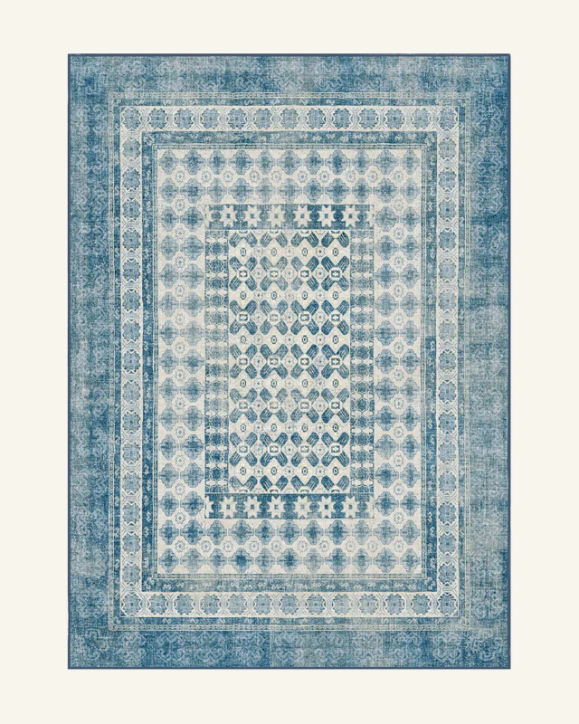 Vintage Geometric Border Washable Area Rug
