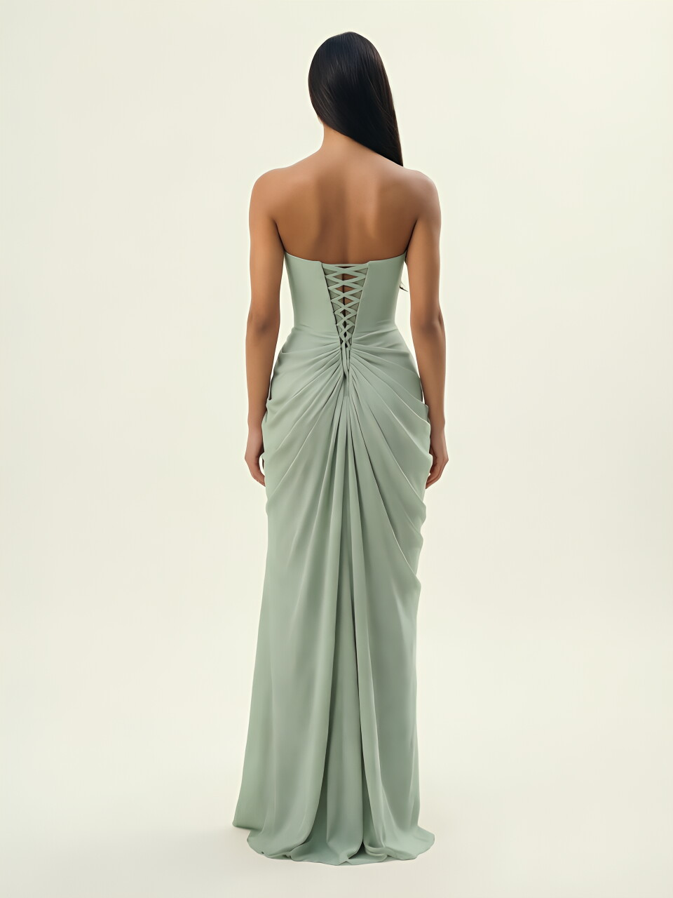 Strapless Ruched High Slit Maxi Dress