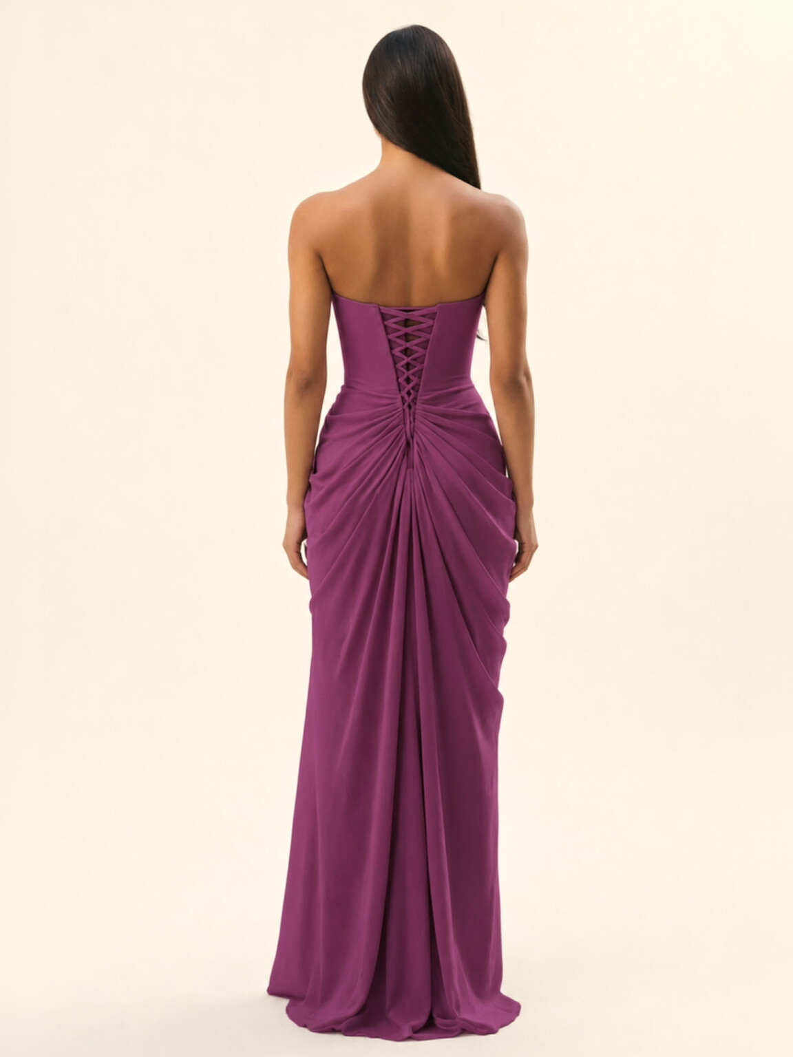 Strapless Ruched High Slit Maxi Dress