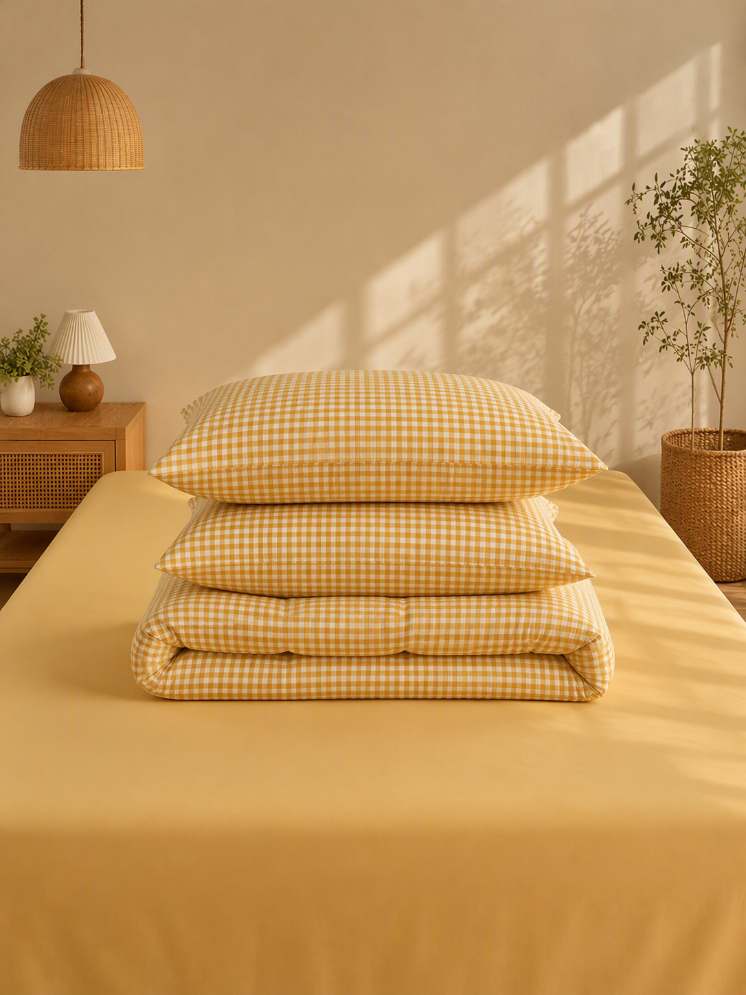 Soft Breathable Gingham Check Cotton Bedding Set