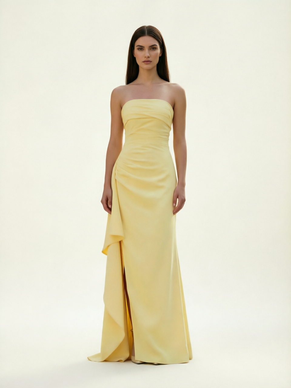 Strapless Mermaid Formal Gown with Side Slit & Draped Detail
