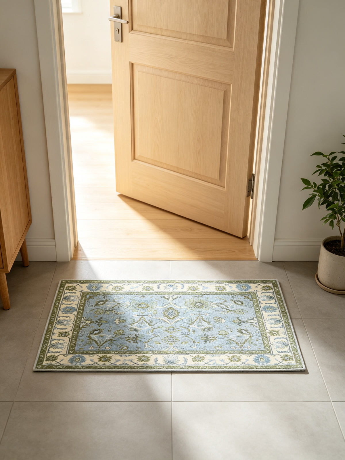 Oriental Floral Short‑Pile Non‑Slip Area Rug