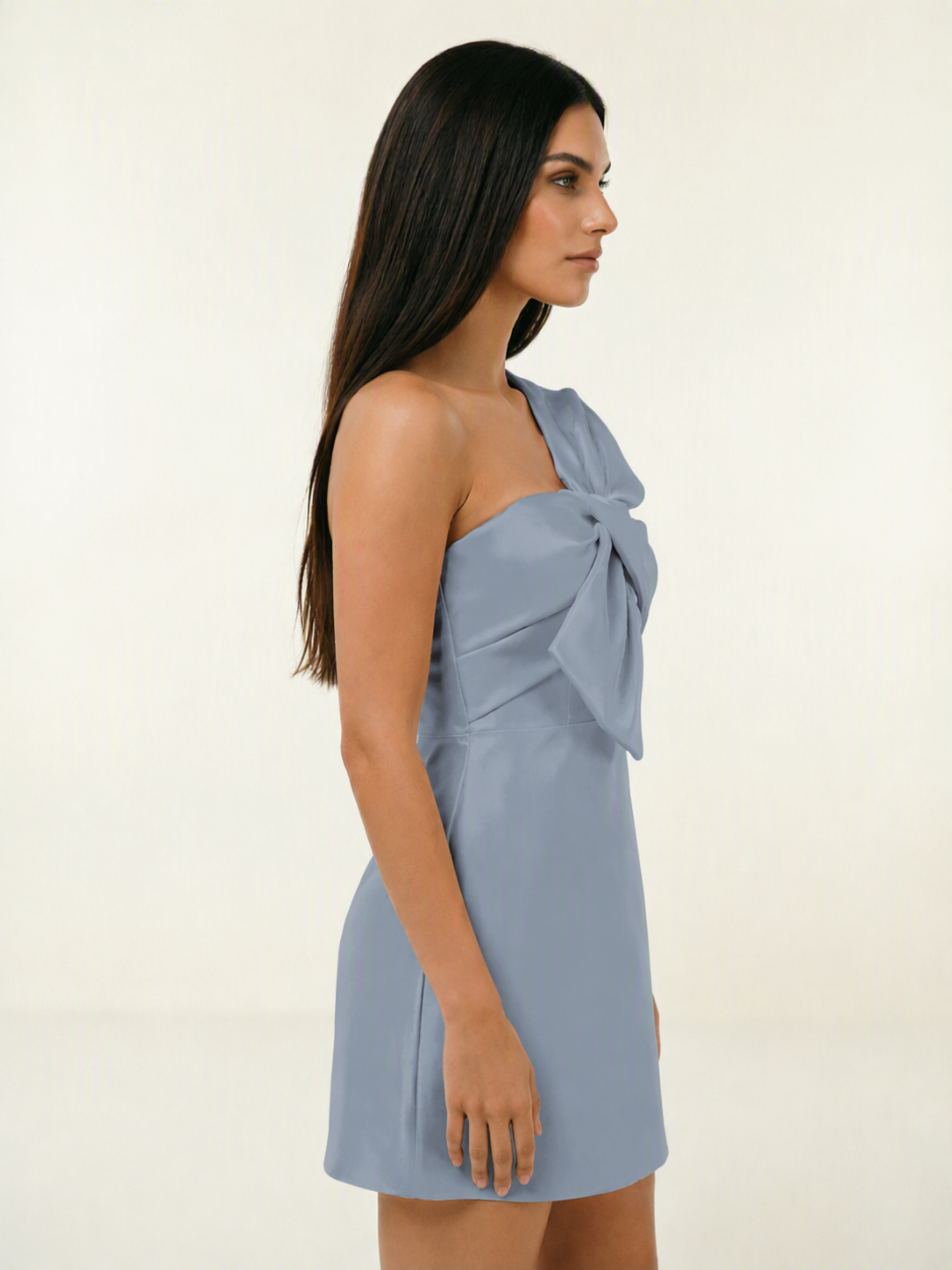 One Shoulder Oversized Bow Satin Mini Dress