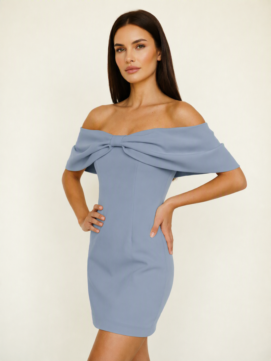 Off Shoulder Bow Bodycon Mini Cocktail Dress