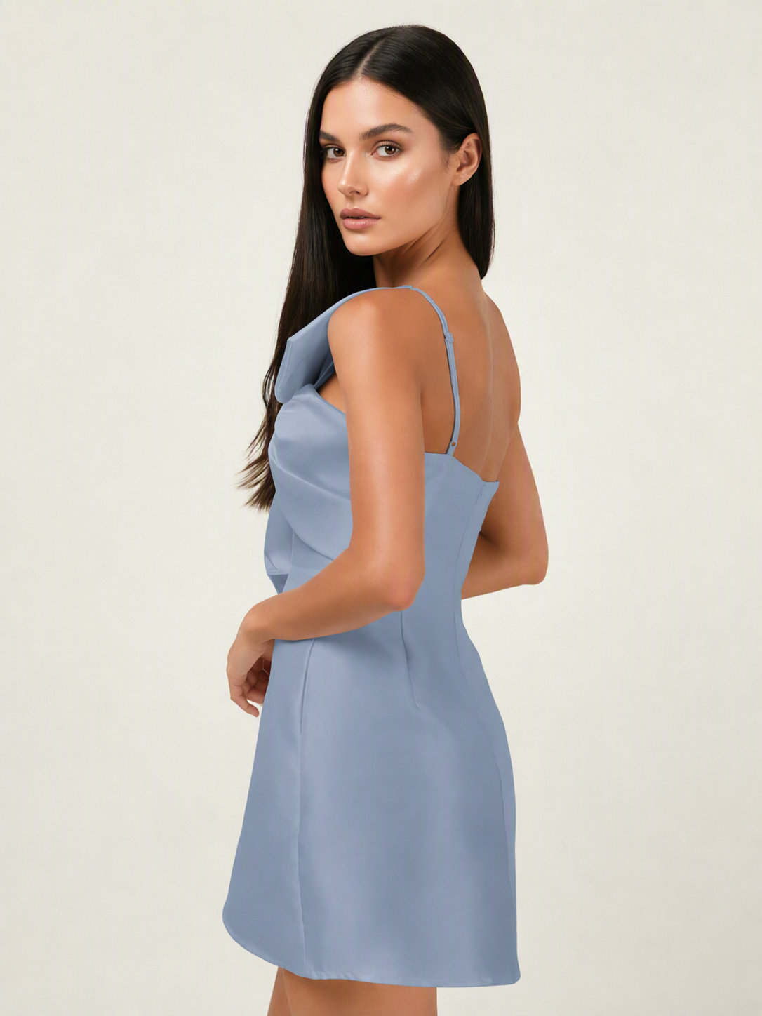 One Shoulder Oversized Bow Satin Mini Dress