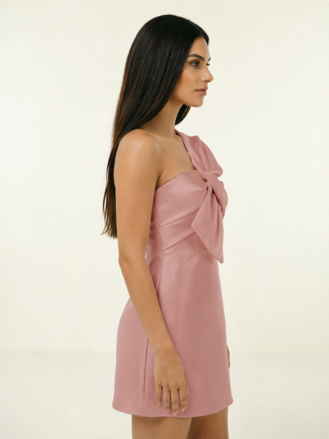 One Shoulder Oversized Bow Satin Mini Dress