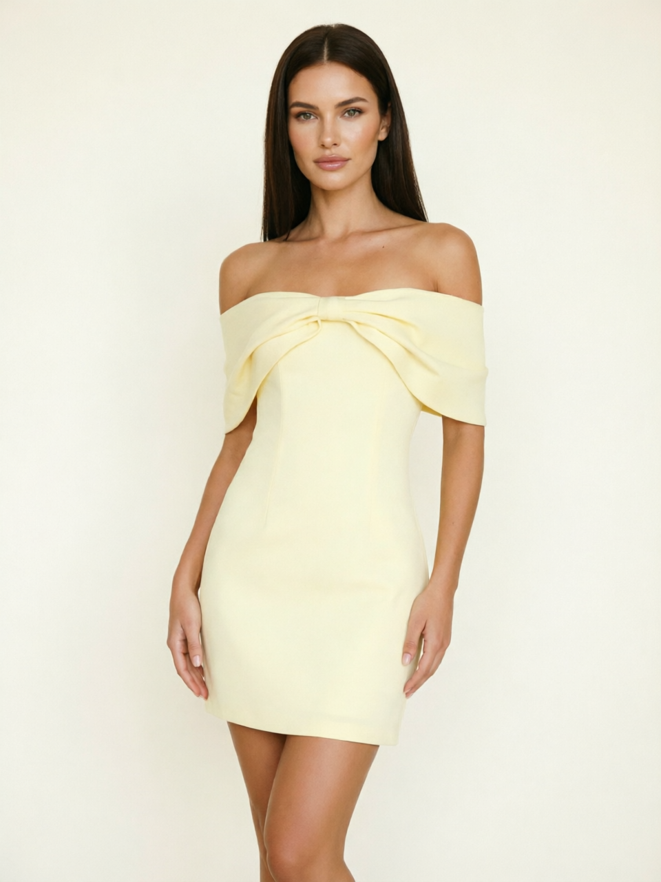 Off Shoulder Bow Bodycon Mini Cocktail Dress