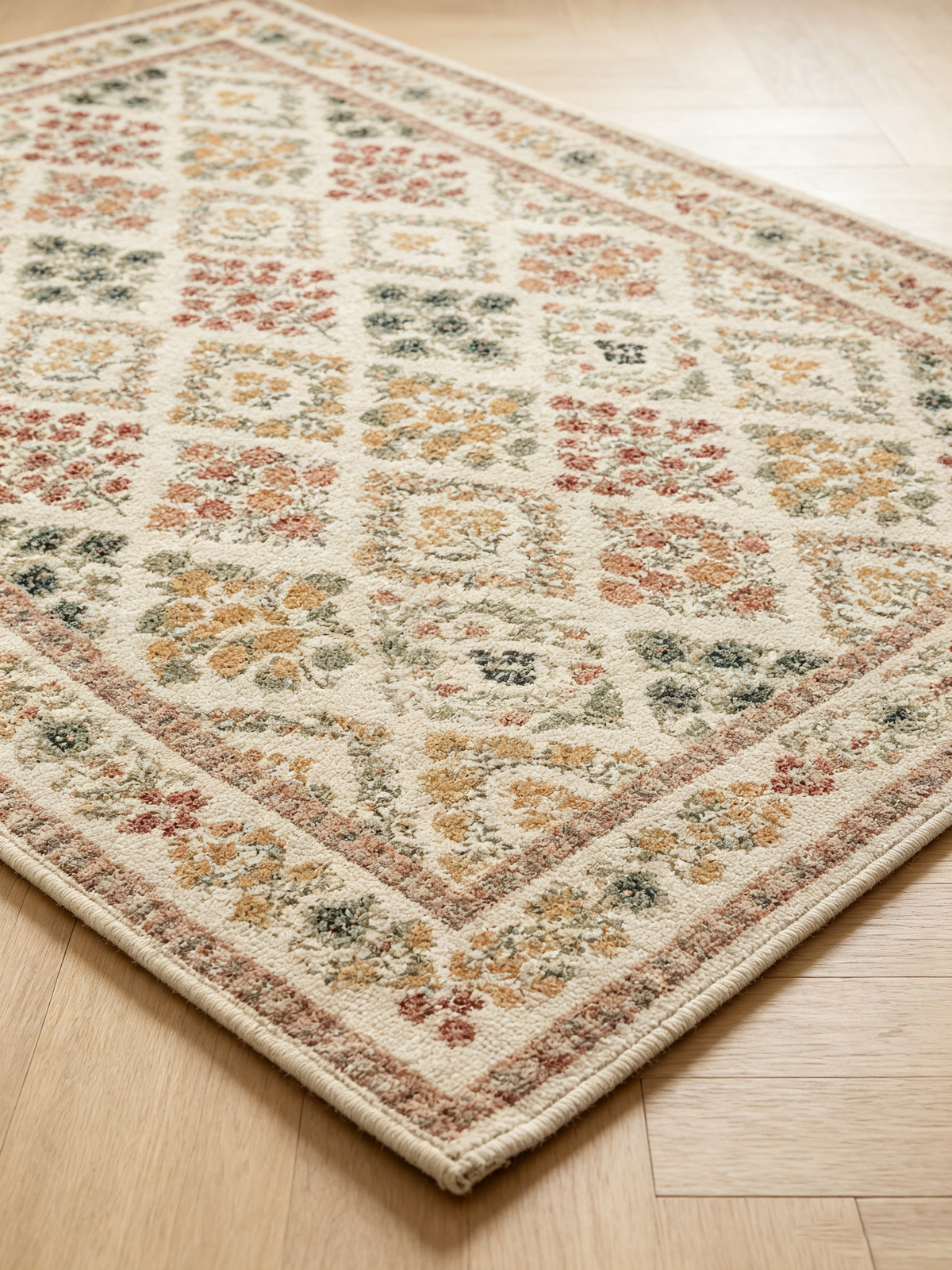 Block‑Print Floral Diamond Area Rug