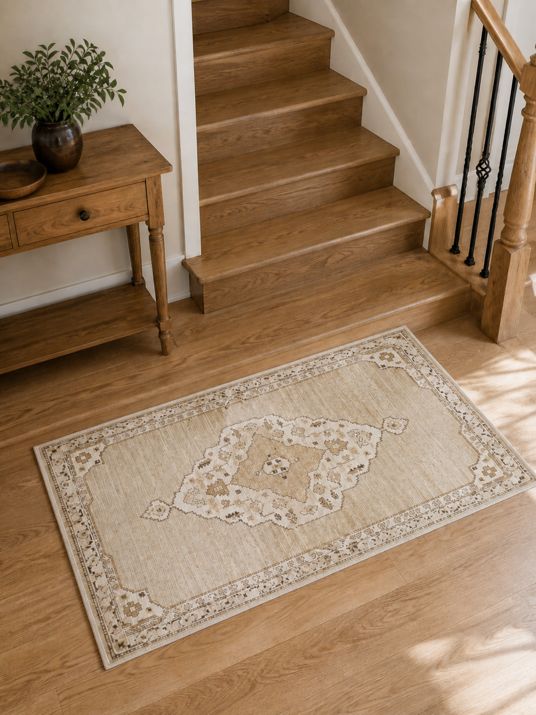 Oriental Medallion Low Pile Area Rug