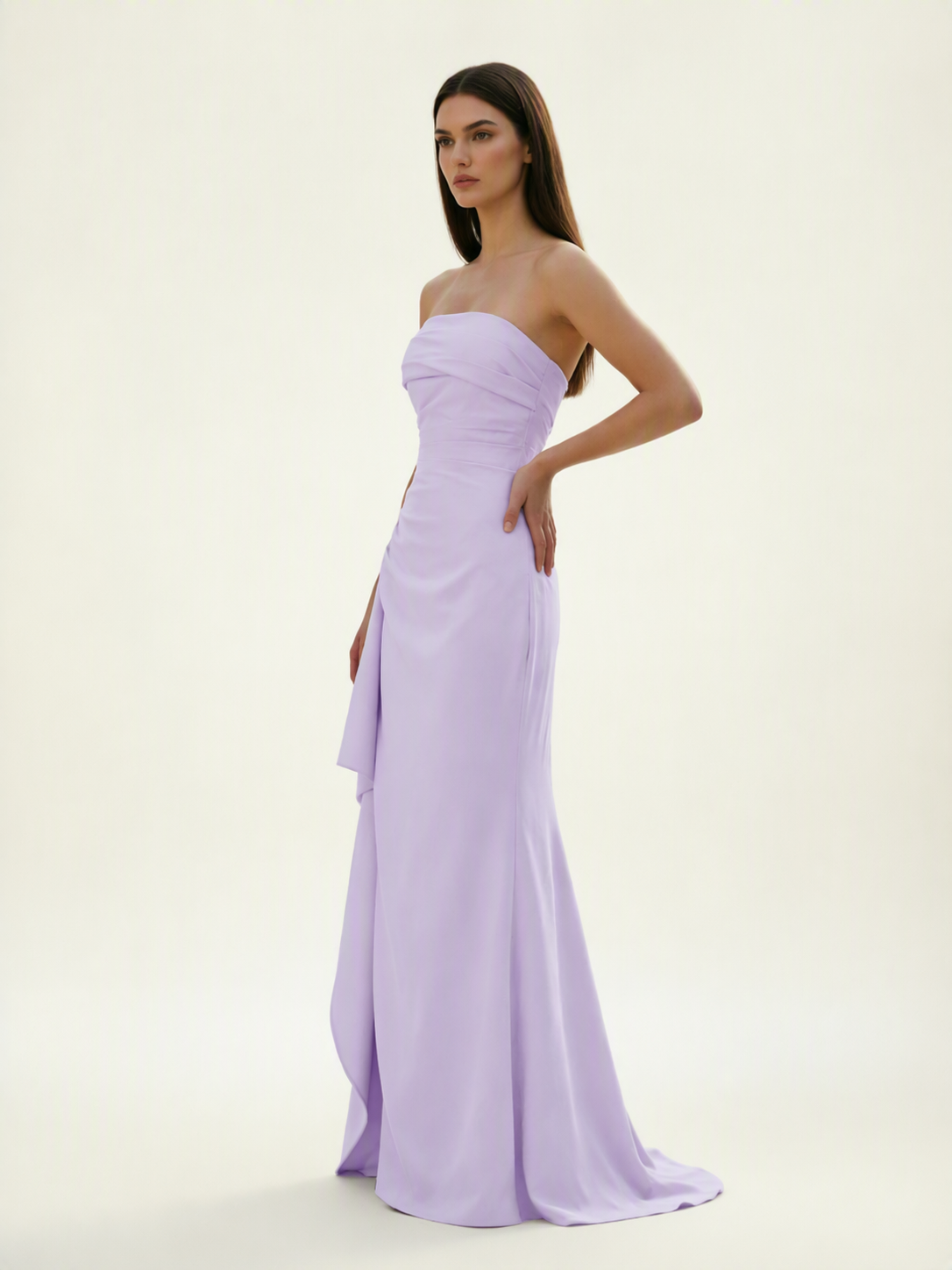 Strapless Mermaid Formal Gown with Side Slit & Draped Detail