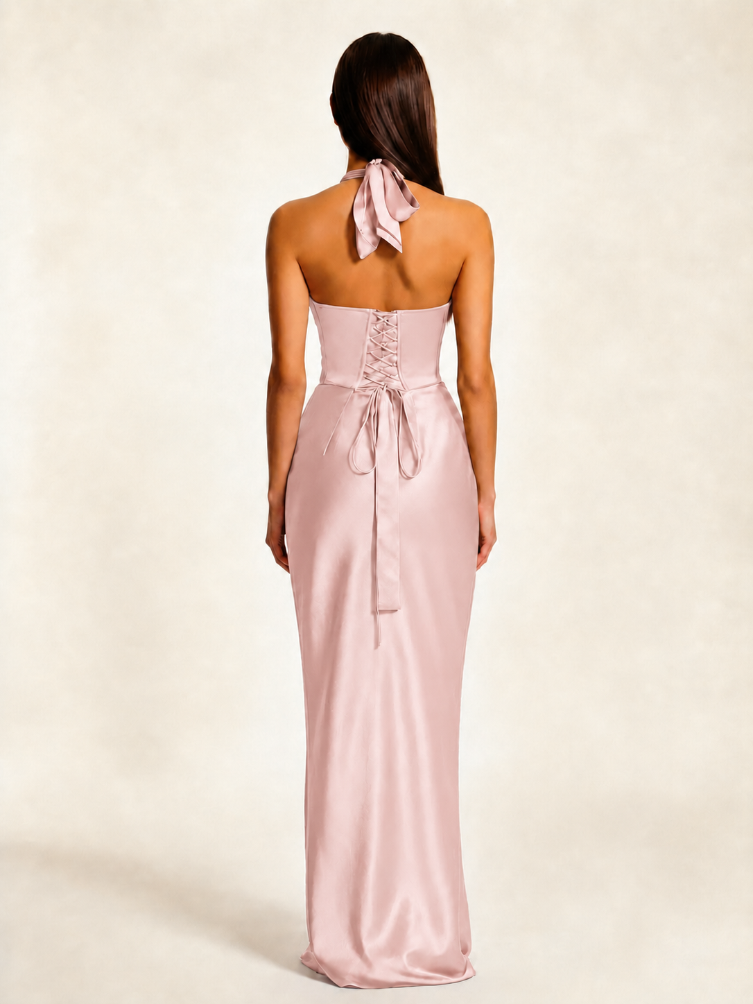 Deep V Satin Mermaid Lace-Up Back Formal Dress