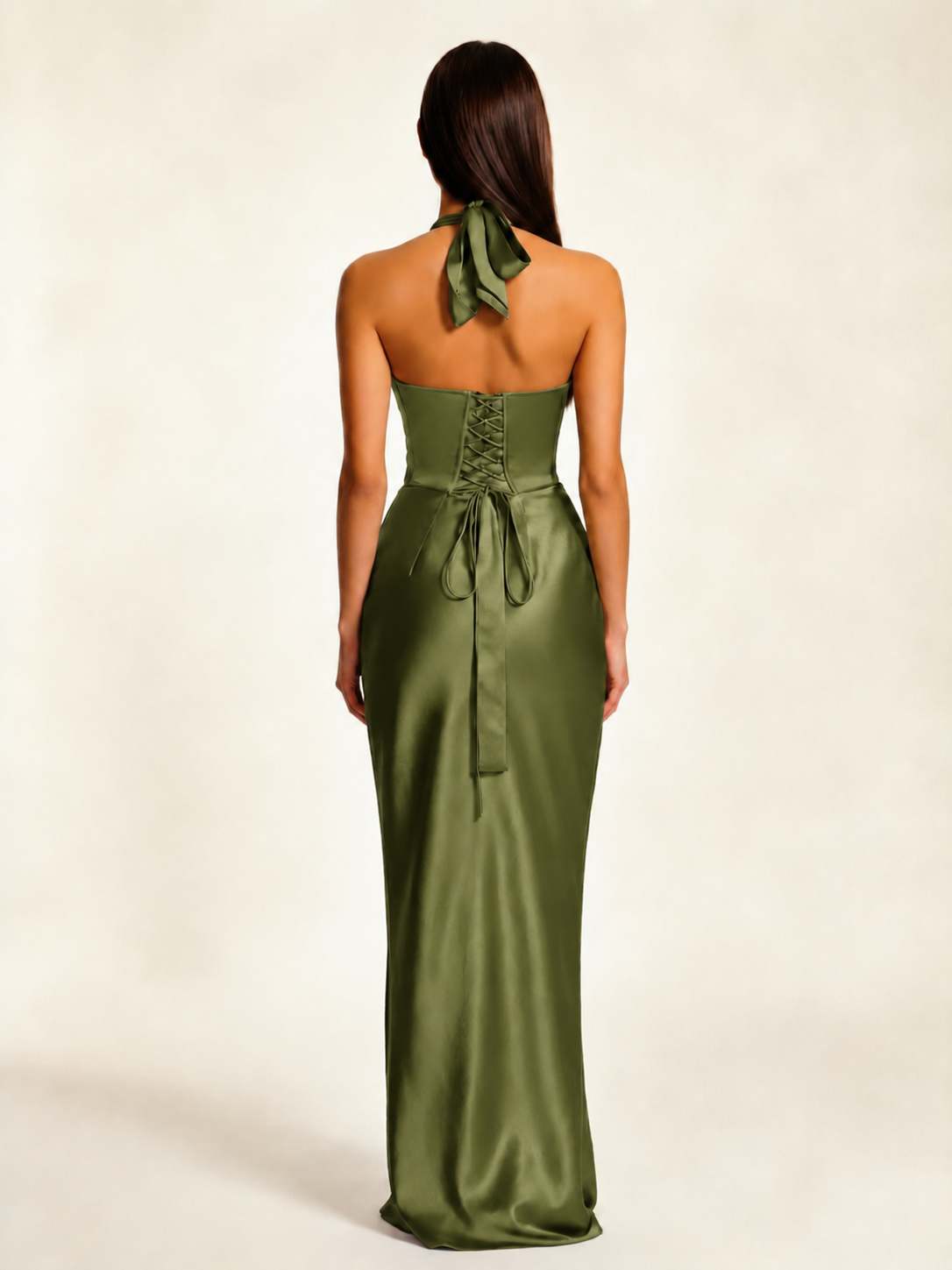 Deep V Satin Mermaid Lace-Up Back Formal Dress