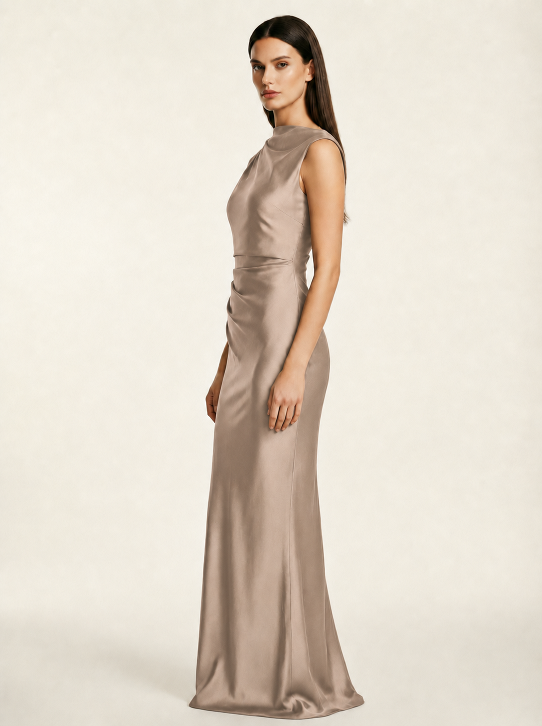Sleeveless Draped Satin Mermaid Cutout Back Formal Dress