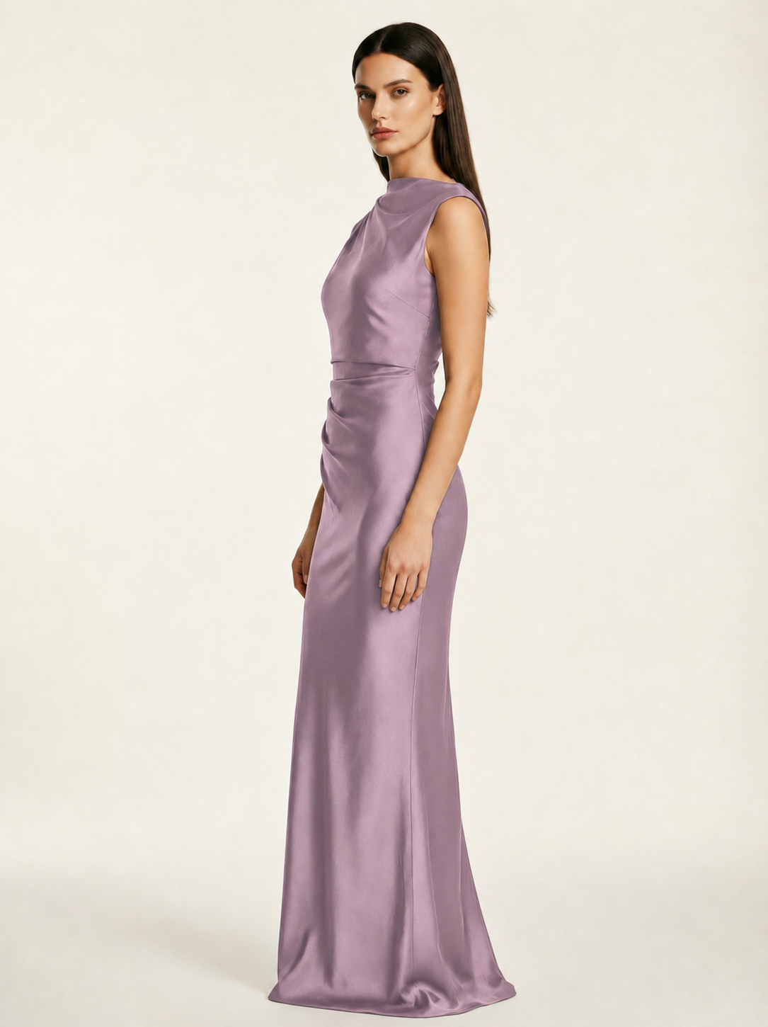Sleeveless Draped Satin Mermaid Cutout Back Formal Dress