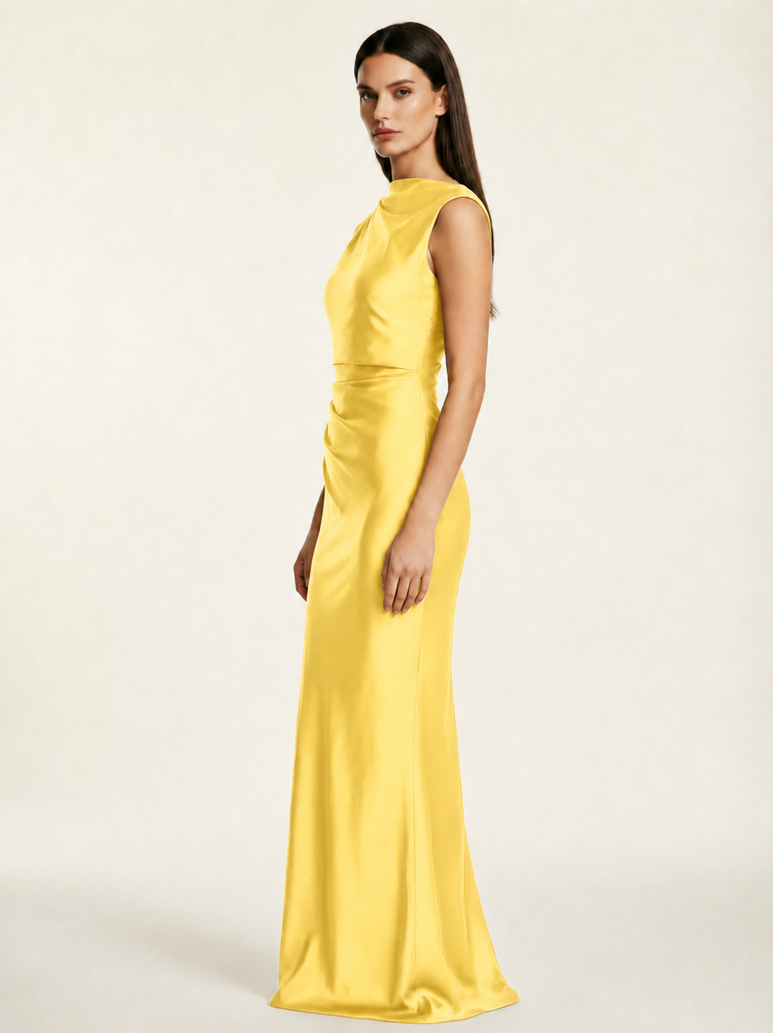 Sleeveless Draped Satin Mermaid Cutout Back Formal Dress