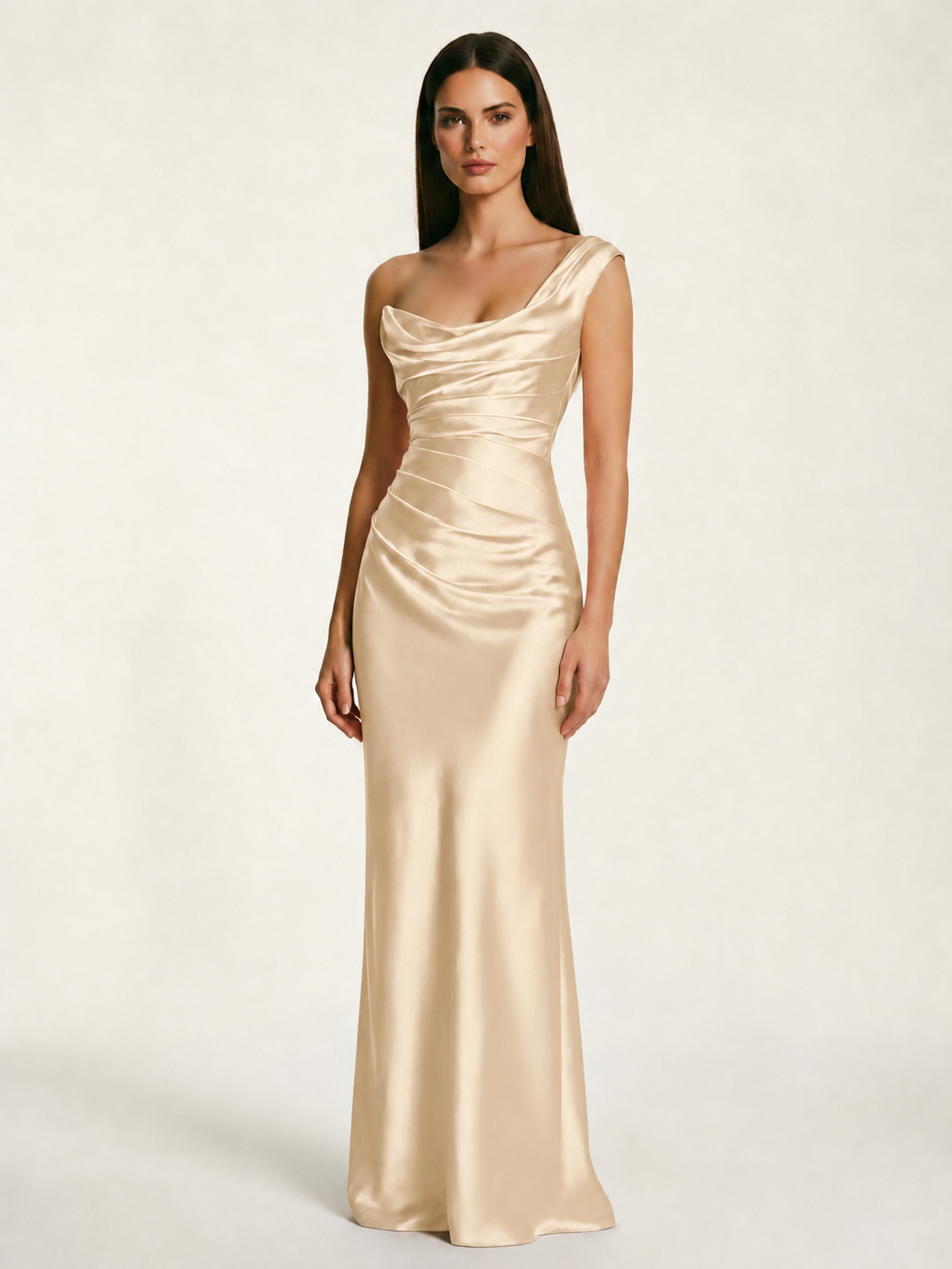 Single-shoulder satin back strap design formal dress