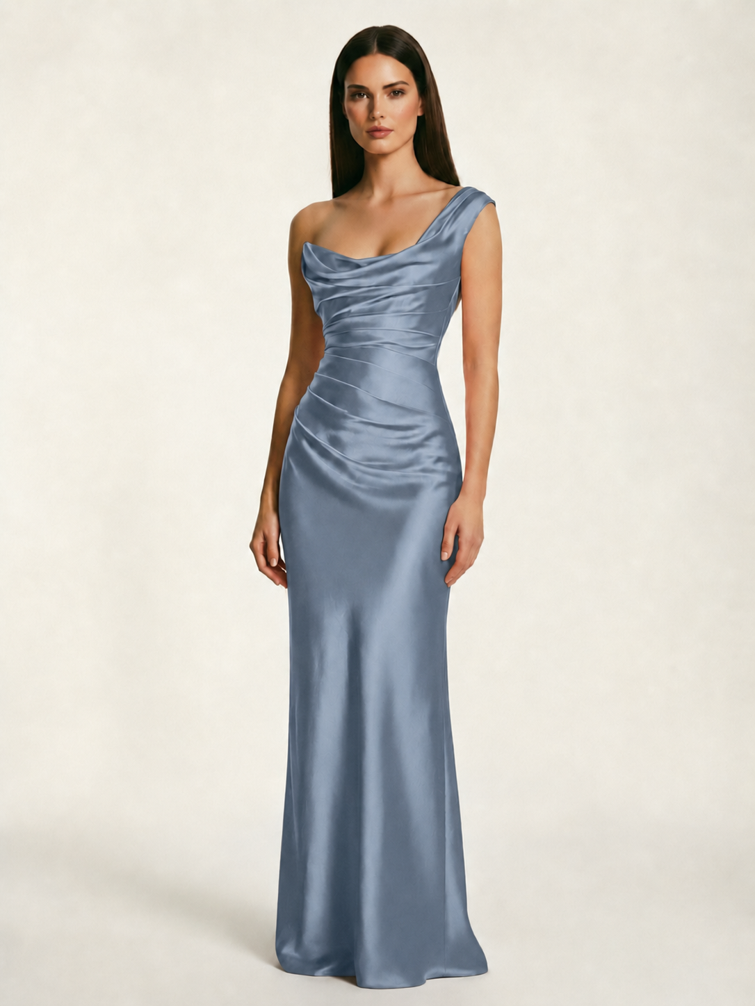 Single-shoulder satin back strap design formal dress