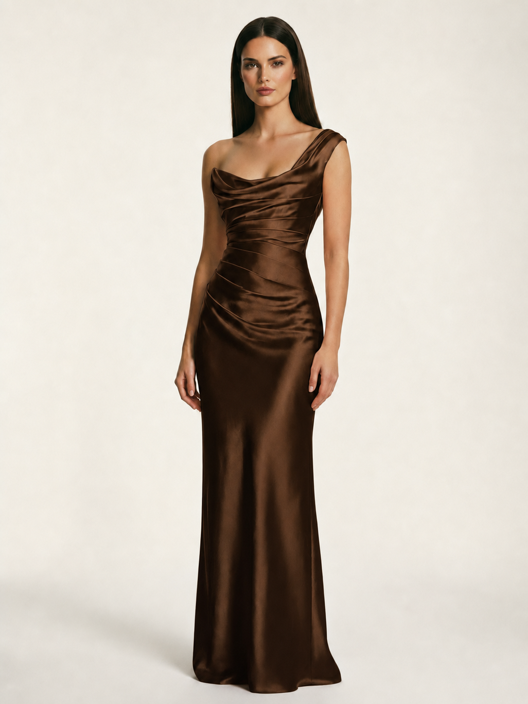 Single-shoulder satin back strap design formal dress