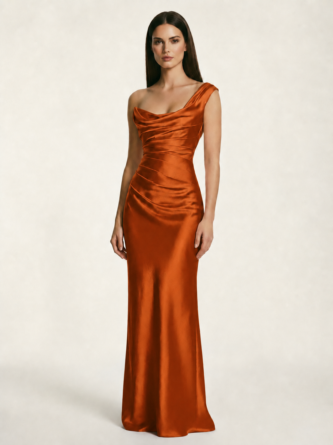 Single-shoulder satin back strap design formal dress
