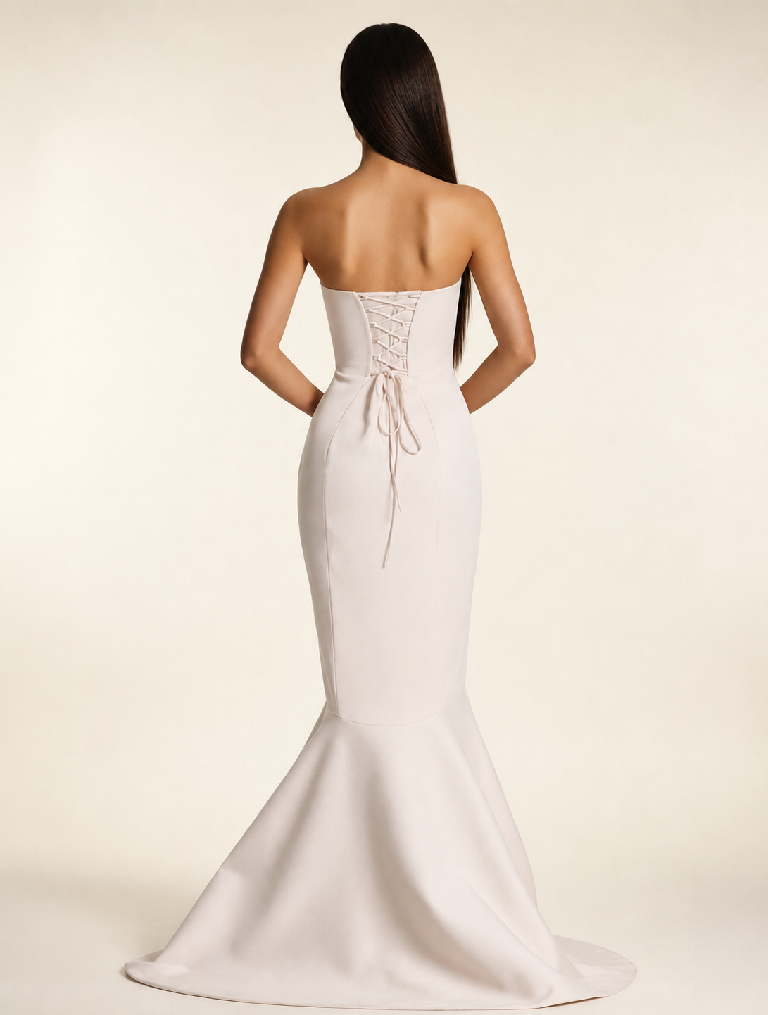 Strapless Satin Mermaid Dress With Ruffled Train & Lace-Up Back