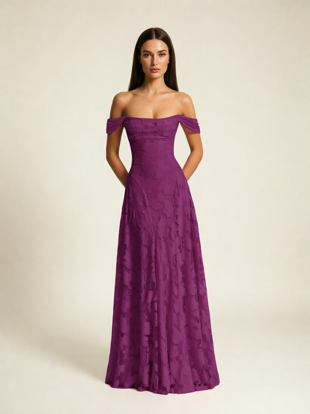 Off-the-Shoulder Floral Lace A-Line