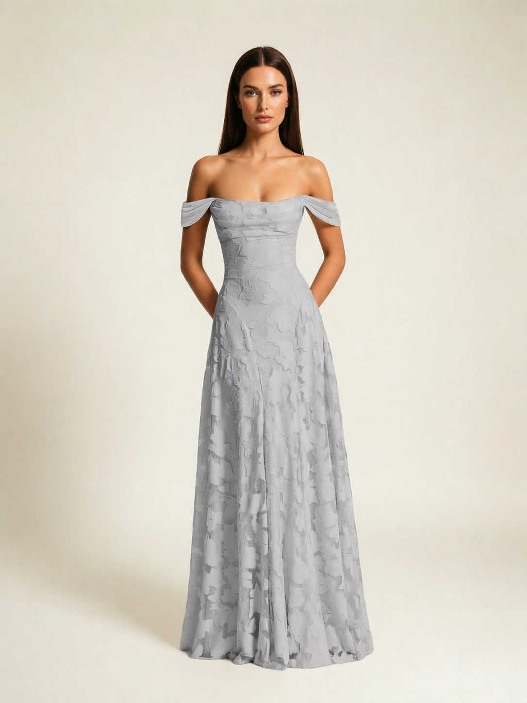 Off-the-Shoulder Floral Lace A-Line