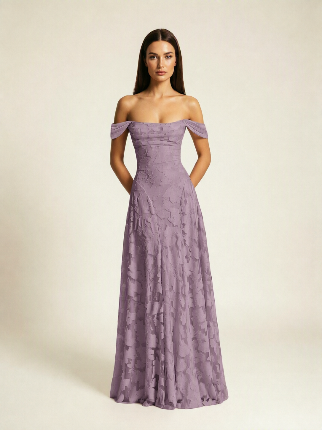 Off-the-Shoulder Floral Lace A-Line