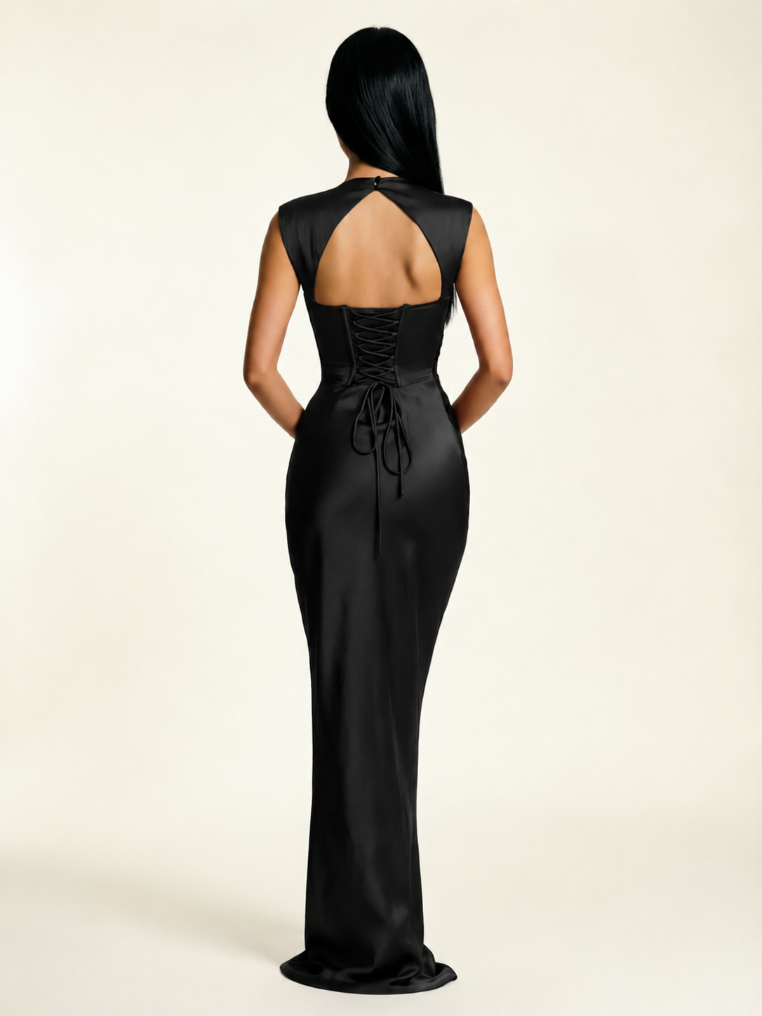 Sleeveless Draped Satin Mermaid Cutout Back Formal Dress