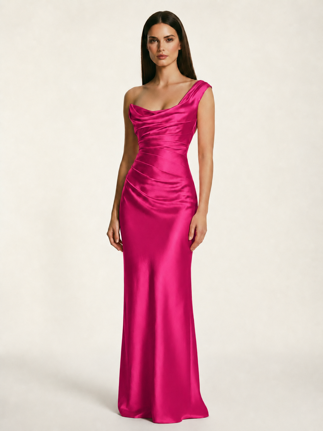 Single-shoulder satin back strap design formal dress