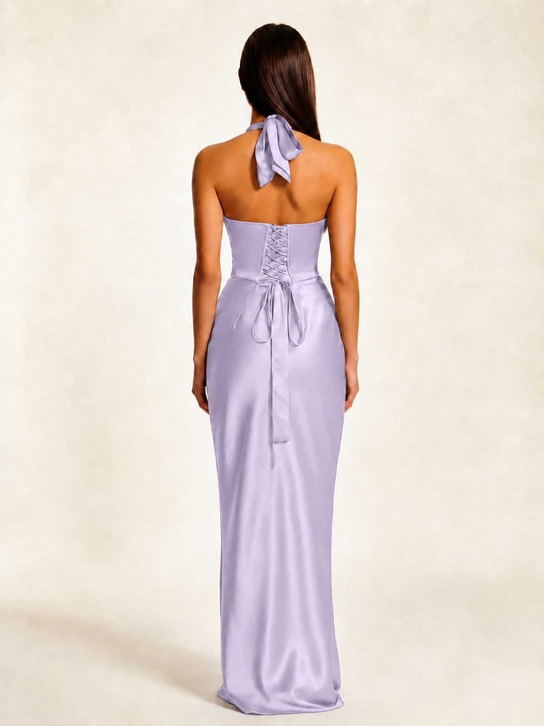 Deep V Satin Mermaid Lace-Up Back Formal Dress
