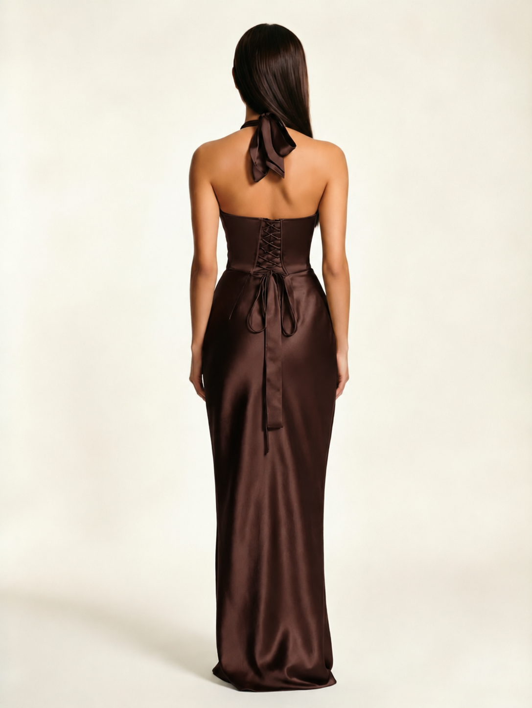 Deep V Satin Mermaid Lace-Up Back Formal Dress