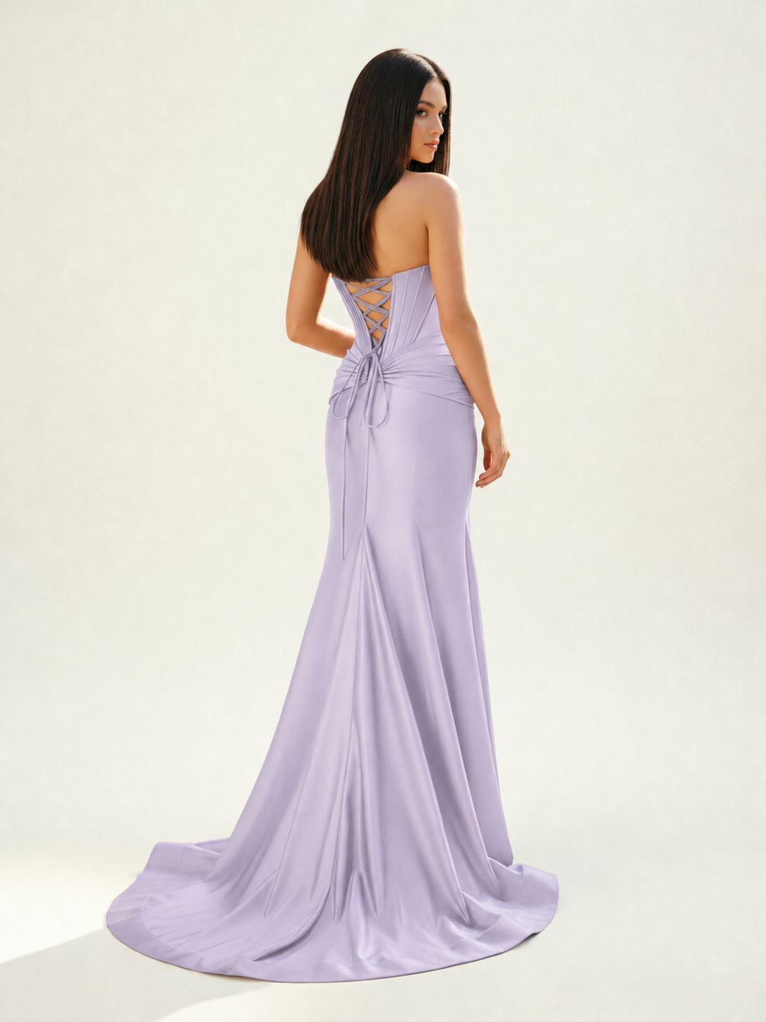 Strapless Corset Satin High Slit Mermaid Gown