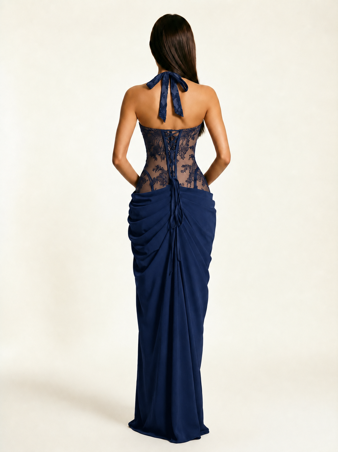 Lace Corset Halter High Slit Formal Dress