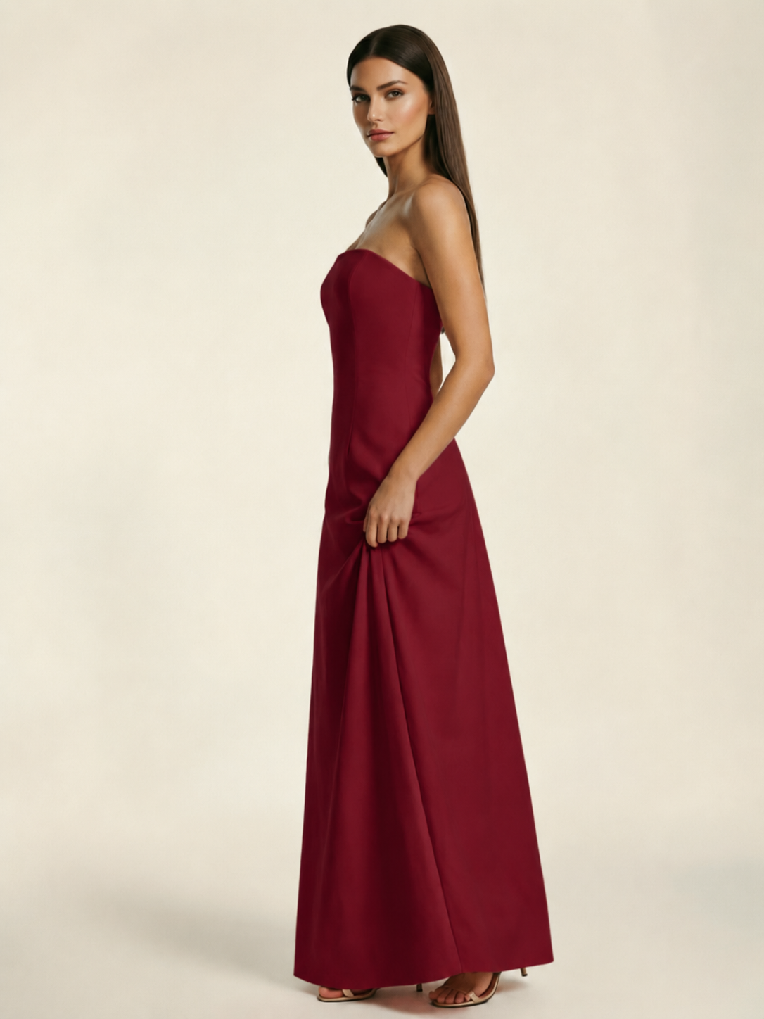 Strapless Lace-Up Back Floor-Length Formal Dress