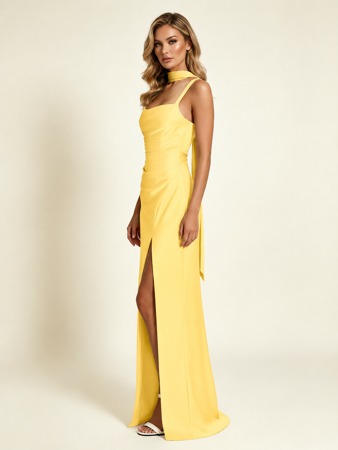 Satin Square Neck Mermaid Maxi Gown with Choker Strap