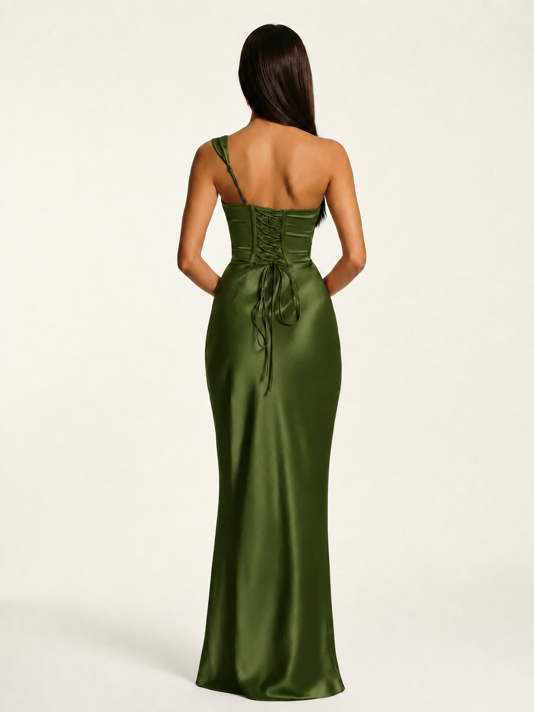 Single-shoulder satin back strap design formal dress