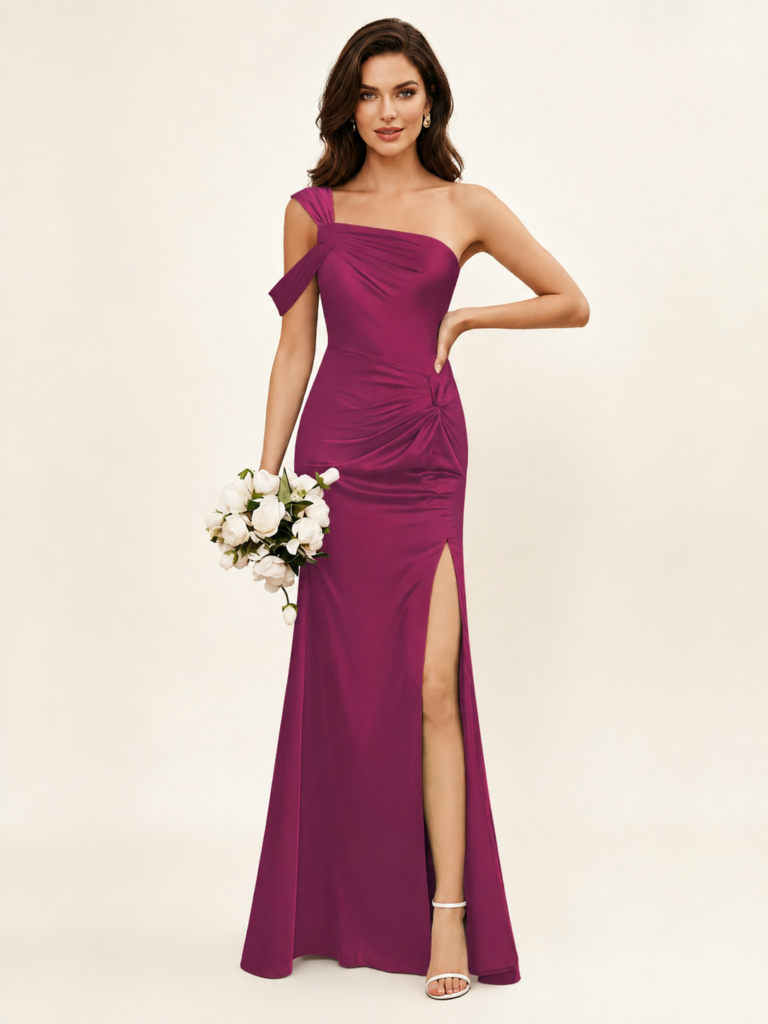 Satin One Shoulder Mermaid Bridesmaid Dress